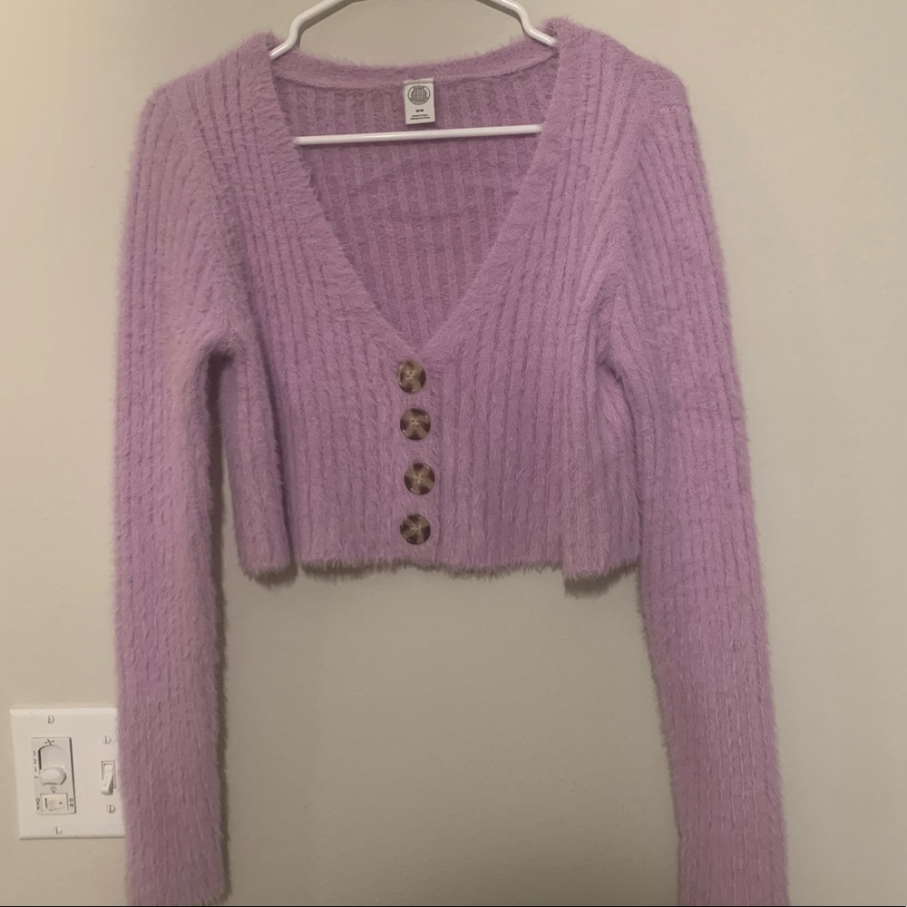 UO Rochelle Fuzzy Cropped Cardigan